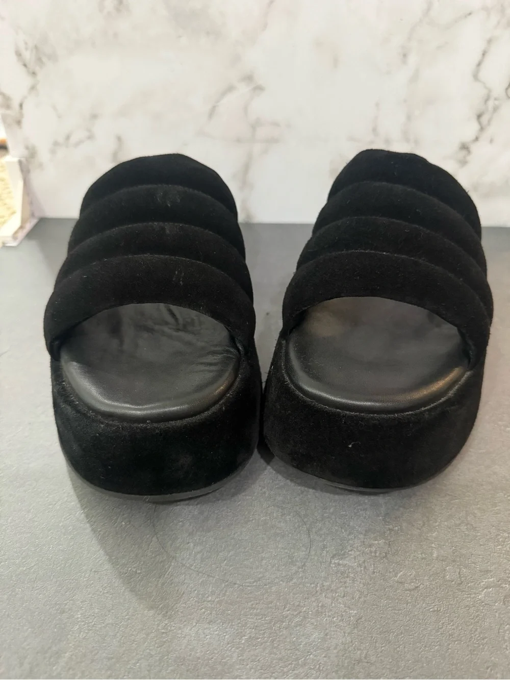 Free People Black Quilted Platform Slide Sandals